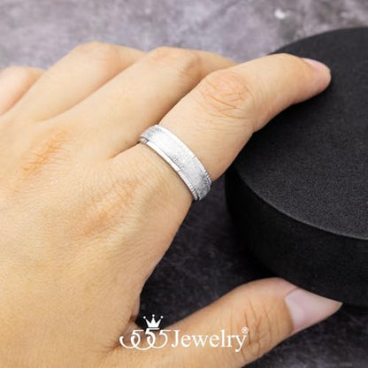 555Jewelry 4mm Sandblast Stainless Steel CZ Wedding Band Ring for Women & Men - color: Silver Style 10