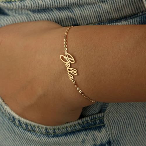Custom Ankle for Women for Women 18K Gold Plated Adjustable Name Anklet Customized Beach Anklet Gifts - color: Name Anklet with Cable Chain