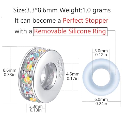 Clip Stopper Charms Sterling Silver Rondelle Spacer Bead Charm Stopper Charm for Pandora Charm Bracelets - color: Colorful (1pcs）