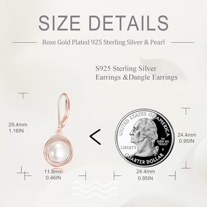 FreshWater Pearl Dangle Earrings 925 Sterling Silver Lapis lazuli Turquoise Larimar Opal Black Pearl Leverback Earrings for Women Birthday Hypoallergenic - style: pearl earrings rose gold Plated