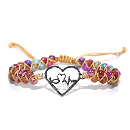 Women Boho Wrap Bracelet,Handmade Natural Stone Crystal Emperor Beads Heart Bracelet, Fashion Bohemian Jewelry Gift for Women - color: Heartbeat