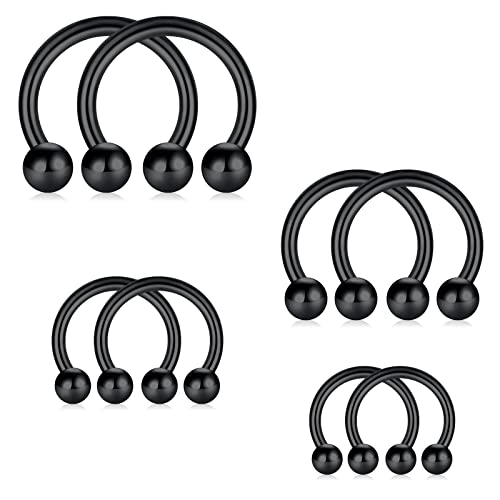 D.Bella 16G 18G 20G Horseshoe Septum Rings Surgical Steel Nose Piercing Jewelry Cartilage Helix Tragus Earring Hoop Eyebrow Lip Retainer for Women Men 6mm 8mm 10mm 12mm - color: 16g-6mm 8mm 10mm 12mm -Black