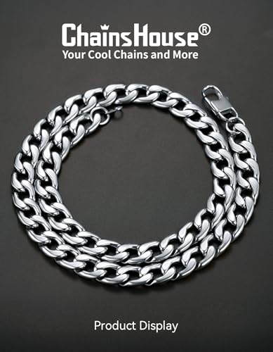 ChainsHouse Cuban Link Chain Necklace Men Women, 5/9/12/15mm Width, Stainless Steel/14K Gold Plated Cuban Necklace, 14"-30" Length, with Gift Box - color: C: Cuban-12mm-steel, size: 24.0 Inches