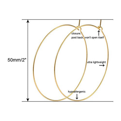ESMATOO Thin Gold Hoop Earrings for Women - Hypoallergenic Lightweight Gold Hoop Earrings Dainty - Large - color: Gold, size: 30MM