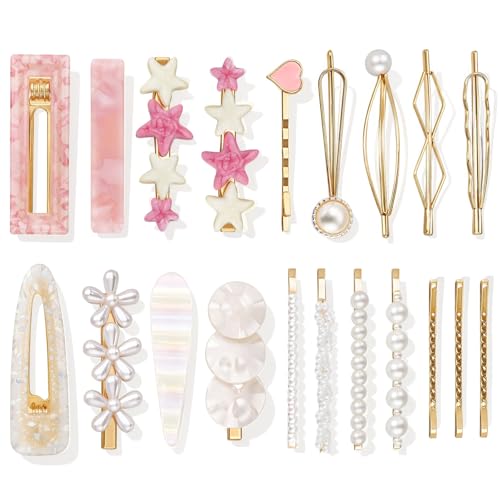 20 Pcs Decorative Hair Clips, Fashion Hair Accessories Wedding Bobby Hair Pins Cute Barrettes for Women and Girls, Pearl Small Fancy Hair Clip for Short and Fine Hair, Birthday Gifts - color: Pink, Gold