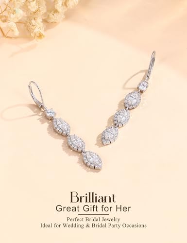 PATISORNA 925 Sterling Silver Dangle Earrings for Women Trendy Hypoallergenic White Gold Plated Leverback Drop Earrings Long Lightweight Statement Earring for Wedding Brides - color: Teardrop