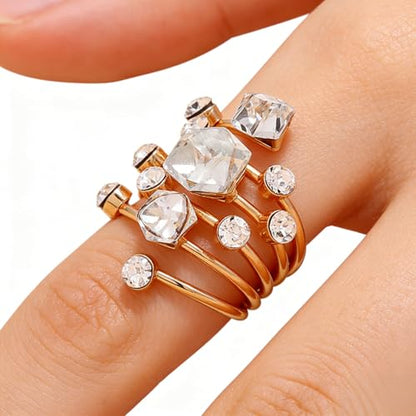 Big Geometric Cube Crystal Ring for Women Statement Geometry Rhinestone Open Rings Crystal Rhinestone Cocktail Ring CZ Fashion Classic Party Wedding Jewelry - color: White
