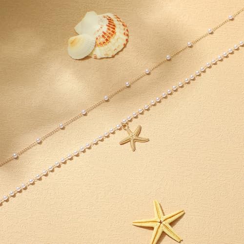 14K Gold Plated Waist Chain for Women Layered Waist Beads Belly Chain Belt, Waterproof Summer Beach Body Jewelry for Bikini, Festival Vacation Accessories for Women - style: Starfish Pearl