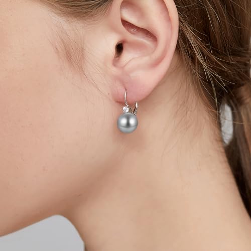 Pearl Earrings for Women Pearl Leverback Earrings 925 Sterling Silver - color: A6-Light Grey