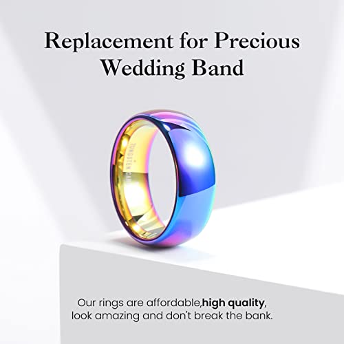 King Will Men's Women's Tungsten Carbide Ring 24k Gold Plated Rose Gold Plated Domed Polished Finish Wedding Band | Gold/Rose Gold, 1.5mm/2mm/4mm/6mm/8mm, Polished, Everyday Wear - color: Rainbow 8mm