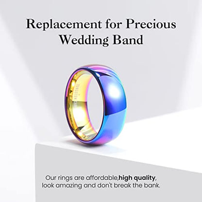 King Will Men's Women's Tungsten Carbide Ring 24k Gold Plated Rose Gold Plated Domed Polished Finish Wedding Band | Gold/Rose Gold, 1.5mm/2mm/4mm/6mm/8mm, Polished, Everyday Wear - color: Rainbow 8mm