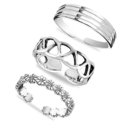 LeCalla 925 Sterling Silver Minimalist Toe Rings Set of Toe Ring Lightweight Simple Antique Open Adjustable Toe-Rings Beach Foot Jewelry Set for Women - color: 05. Trio (3 PCS)