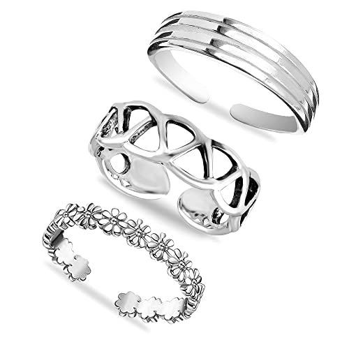 LeCalla 925 Sterling Silver Minimalist Toe Rings Set of Toe Ring Lightweight Simple Antique Open Adjustable Toe-Rings Beach Foot Jewelry Set for Women - color: 05. Trio (3 PCS)