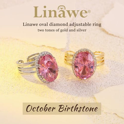 Linawe Costume Jewelry Adjustable Cocktail Ring for Women | Copper, Rhinestone, Cubic Zirconia, Oval, Fake Diamond, Crystal, Stone, Birthstone, Gemstone, Big, Chunky, Statement - color: Yellow Pink