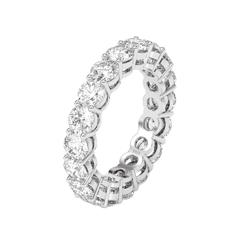 4mm 925 Sterling Silver Rings Gold Engagement Wedding Band Eternity Cubic Zirconia Round Simulated Diamond Stackable Ring for Women - color: Silver