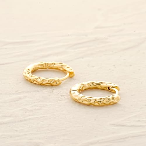 MYEARS Women Earrings Gold Huggie Hoop 14K Small Simple Hypoallergenic Everyday Jewelry - style: Foil Textured