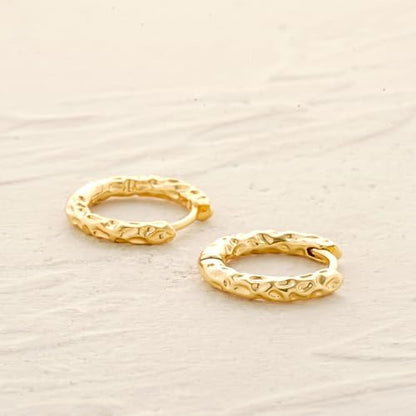 MYEARS Women Earrings Gold Huggie Hoop 14K Small Simple Hypoallergenic Everyday Jewelry - style: Foil Textured