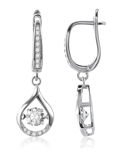 1ct Moissanite Earrings for Women, D Color VVS1 Brilliant Round Cut Teardrop Dangle Earrings, 18K White Gold Plated Click-Top Hoop Drop Earrings, Glow of Firefly Jewelry Gift for Anniversary Wedding - color: White