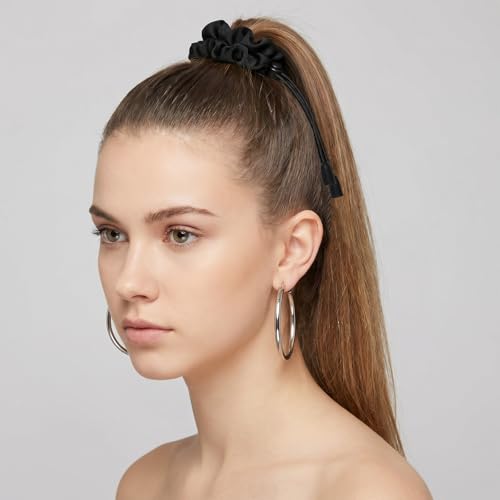 Thinp 4 Pcs Adjustable Hair Ties, Black Afro Puff Hair Tie Adjust Satin Hairs Tie for Thick Curly Natural Hairs Elastic Adjustable Scrunchie for Women Afro Puff Ponytails (Black)