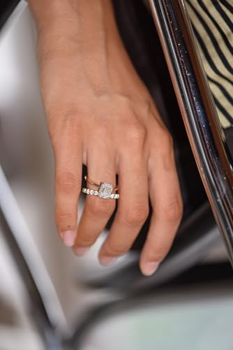 espere Womens Bezel Set Wedding Band | 14K Gold Plated Round Cut CZ Half Eternity Wedding Ring - color: Yellow Gold; Full Eternity Paved