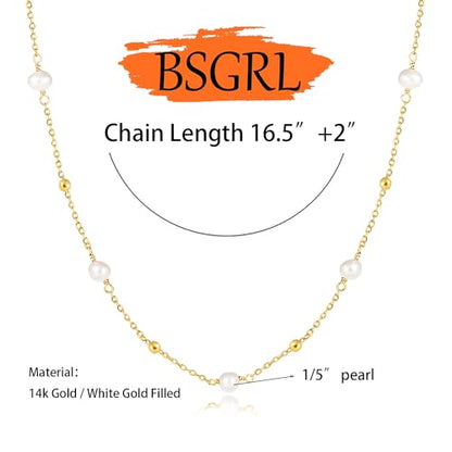 Pearl Necklace for Women- 14K Gold-plated/White Gold-plated Dainty Pearl Necklace for Women - color: Bead pearl station