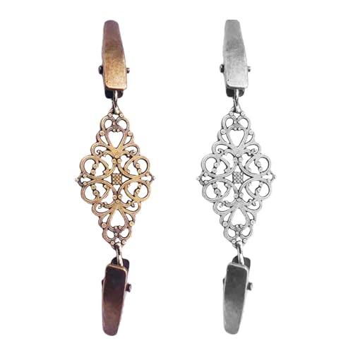 2pcs Vintage Sweater Clips and Dress Collar Brooches, Silver and Antique Bronze Metal Shawl Clips for Women’s Cardigan, Shirt, and Scarf Fastening Accessories