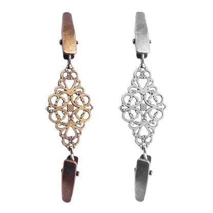 2pcs Vintage Sweater Clips and Dress Collar Brooches, Silver and Antique Bronze Metal Shawl Clips for Women’s Cardigan, Shirt, and Scarf Fastening Accessories