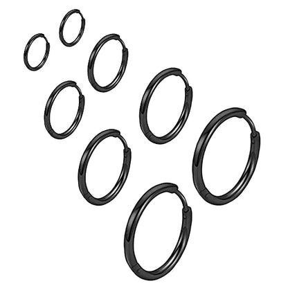 316L Surgical Stainless Steel Huggie Hoop Earrings 6mm 8mm 10mm 11mm 12mm 14mm Hypoallergenic Earrings Hoop Cartilage Helix Lobes Hinged Sleeper Earrings For Men Women - style: G03:4Pairs Black(6mm/8mm/10mm/12mm)18G