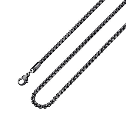 Square Rolo Chain Necklace Stainless Steel Round Box Necklace for Men Women/2mm-7mm/16Inch-36Inch - color: Stainless Steel-Black, size: 28 Inches, style: 2 mm width