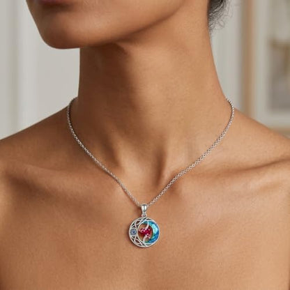ONEFINITY Moon Star Necklace 18K White Gold Plated Celtic Moon Birthstone Pendant Necklaces Heart Birthstone Anniversary Birthday Jewelry Gifts for Women Wife Mom - style: July