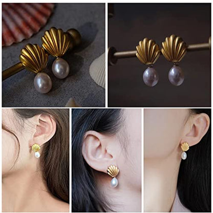 925 Sterling Silver mother shell Pearl Earrings, Women's Shell Freshwater Pearl Dangle Gold Earrings, Hypoallergenic Women's Pearl Earrings Women's Jewelry, Gifts for Mom, Girlfriend, Daughter - style: paerl earrings