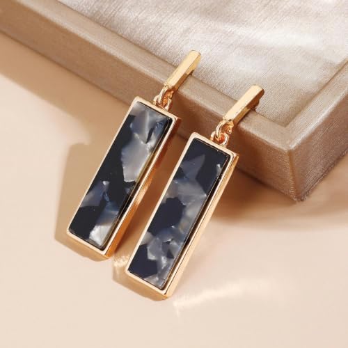Coiris Rectangle Earrings for Women Geometric Stud Dangle Drop Jewelry Lightweight Colorful Print Statement Accessories - color: Black