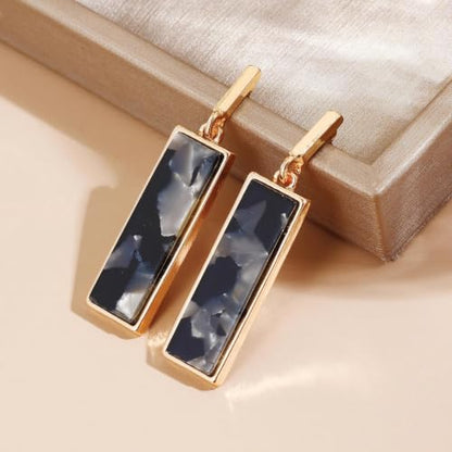 Coiris Rectangle Earrings for Women Geometric Stud Dangle Drop Jewelry Lightweight Colorful Print Statement Accessories - color: Black