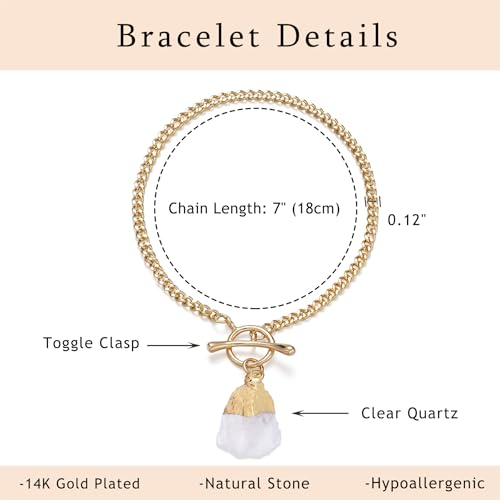 Crystal Bracelet for Women, Dainty 14K Gold Plated Chain Bracelet | Handmade Healing Crystals and Stones Spiritual Jewelry Gifts for Women - style: Clear Quartz Bracelet