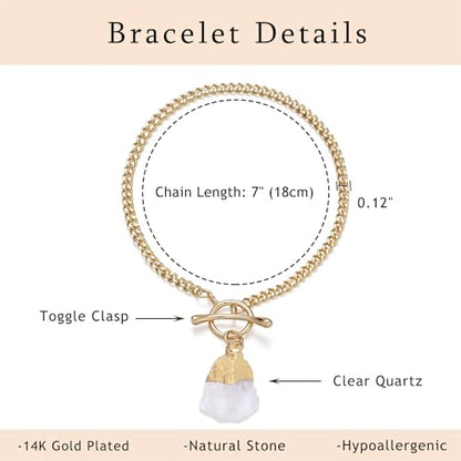 Crystal Bracelet for Women, Dainty 14K Gold Plated Chain Bracelet | Handmade Healing Crystals and Stones Spiritual Jewelry Gifts for Women - style: Clear Quartz Bracelet