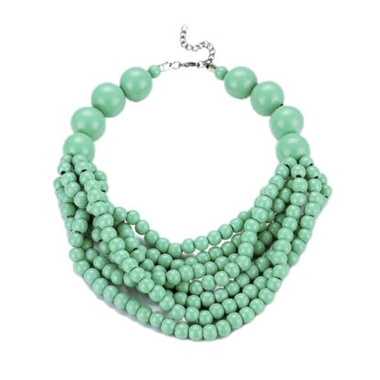 COLORFUL BLING Boho African Wooden Beaded Strands Necklace Ethnic Layered Chunky Collar Choker Wood Necklace for Women Hip Hop Statement Jewelry - color: green