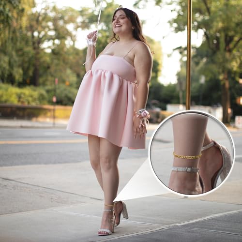 Plus Size Ankle Bracelets for Women - Extra Large 10"+2" Adjustable Anklet 14K Real Gold Plated Anklet Cuban Link, Figaro, Rope, Snake Herringbone - Summer Beach Waterproof Foot Jewelry - color: Curb,Figaro,Snake
