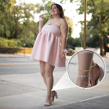 Plus Size Ankle Bracelets for Women - Extra Large 10"+2" Adjustable Anklet 14K Real Gold Plated Anklet Cuban Link, Figaro, Rope, Snake Herringbone - Summer Beach Waterproof Foot Jewelry - color: Figaro,Curb,Rope
