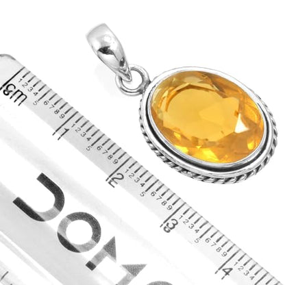 Chunky Natural Gemstone Pendant Necklace For Women Onyx, Turquoise, Amber, Garnet Oval Boho Genuine 925 Sterling Silver Handmade Jewelry - color: Citrine Quartz