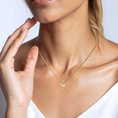 IceCarats 14K Yellow Gold Charleston Palm Tree Moon Pendant Necklace | Polished, Solid, Small, 17mm 5/8 inch