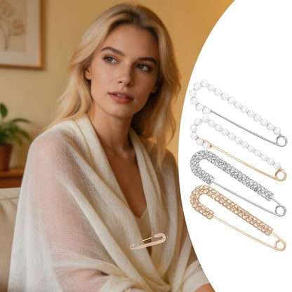 4 Pcs Women Pearl Brooch Pins Fashion Faux Crystal Pearl Brooches | Sweater Shawl Clips, Dress Shirt Pin, for Women's Clothing Accessories