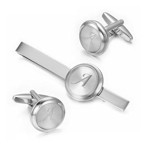 Monogram Cufflinks For Men Silver Tie Clip And Cufflink Set Suit Accessories Men - style: Monogram Cufflinks A