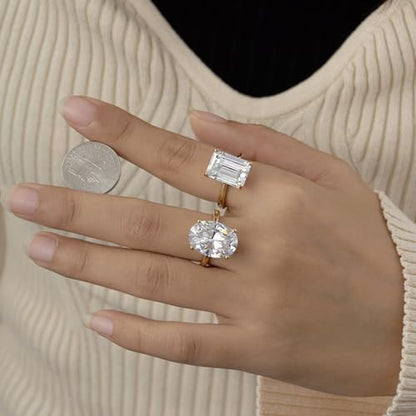 DIAMONBLISS Marilyn Monroe 10-Carat Big Solitaire Ring For Women | 14K Gold Plated 925 Sterling Silver Glamorous Cocktail Ring | 100 Facet Cubic Zirconia CZ Simulated Diamond - style: Emerald 10 Carats