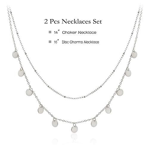 Aisansty Dainty Layered Choker Necklaces Handmade Coin Tube Star Pearl Pendant Multilayer Adjustable Layering Chain Gold Plated Necklaces Set for Women - color: Silver, style: Silver Coin Charms