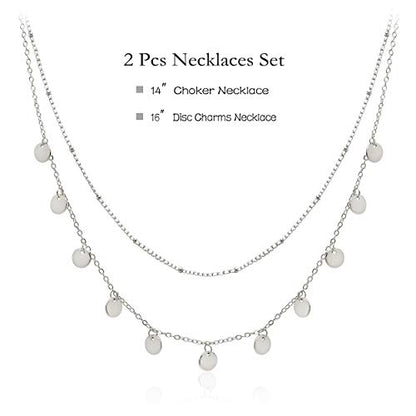 Aisansty Dainty Layered Choker Necklaces Handmade Coin Tube Star Pearl Pendant Multilayer Adjustable Layering Chain Gold Plated Necklaces Set for Women - color: Silver, style: Silver Coin Charms