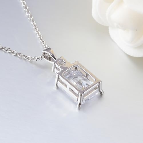 CiNily Rectangular Crystal Necklace for Women Trendy, Pendant Necklace with Chain 14K White Gold | Gold Plated Multicolor Birthstone Pendant Necklaces Boho Jewelry for Christmas Birthday Wedding - color: Silver-White cz