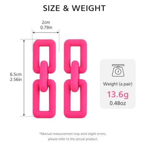 Chunky Chain Earrings for Women, Hot Pink Geometric Link Drop Earrings Statement Acrylic Dangle Jewelry Trendy Fashion for Party Daily Wear