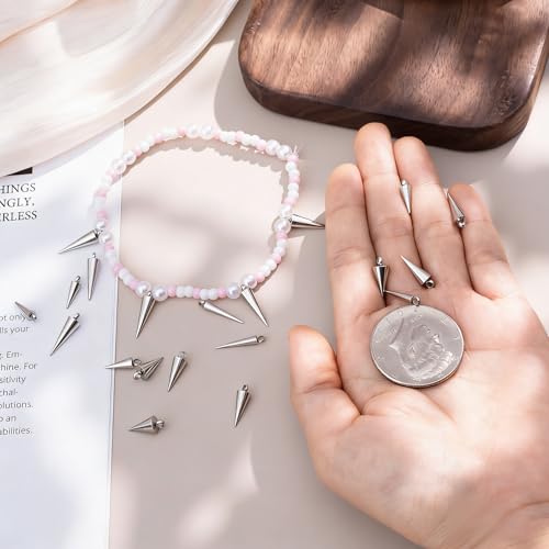 Cone Charm, Punk Style Spike Pendants with Small Hole, Glossy Gothic Dangle Cone Pendants Charm - color: Silver,Stainless Steel,50pcs,5 sizes