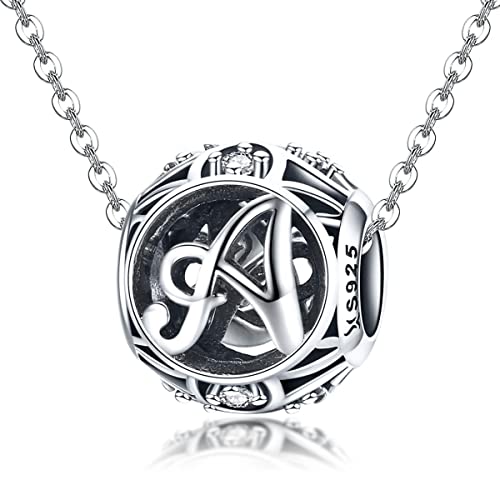 Letter Charms 925 Sterling Silver Initial A-Z Bead Charms | For Bracelets Necklaces, Hypoallergenic,Cubic Zirconia Alphabet Beads, Personalized Gifts for Women - color: A