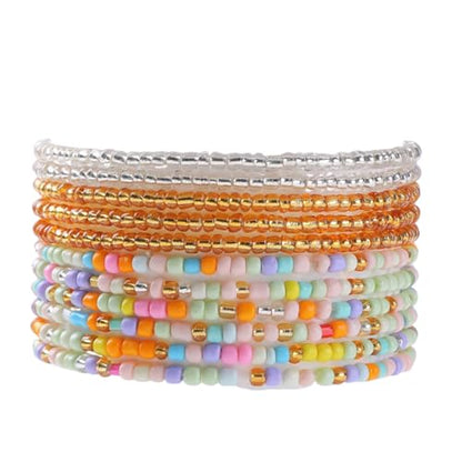 8-20Pcs Colorful Bohemia Seed Beaded Bracelets Handmade Adjustable Stackable Rainbow Beads Stretch Bracelets Anklet Multilayer Vacation Elastic Bangle for Women Summer Beach Boho Jewelry Gift - style: 11pcsA